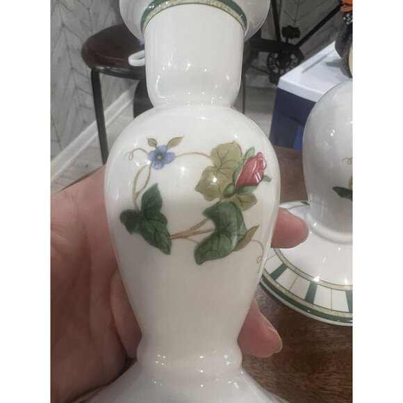 Lenox Summer Terrace Set of 2 Candle holders Green Floral 5” Tall - Picture 2 of 8